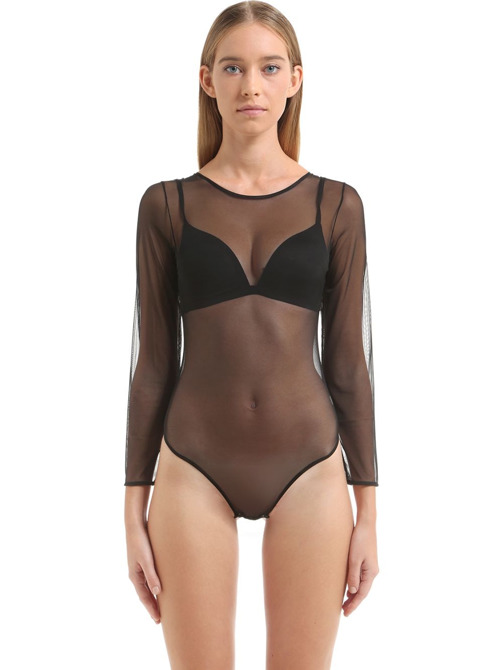 Christies Stretch Tulle Bodysuit In Black