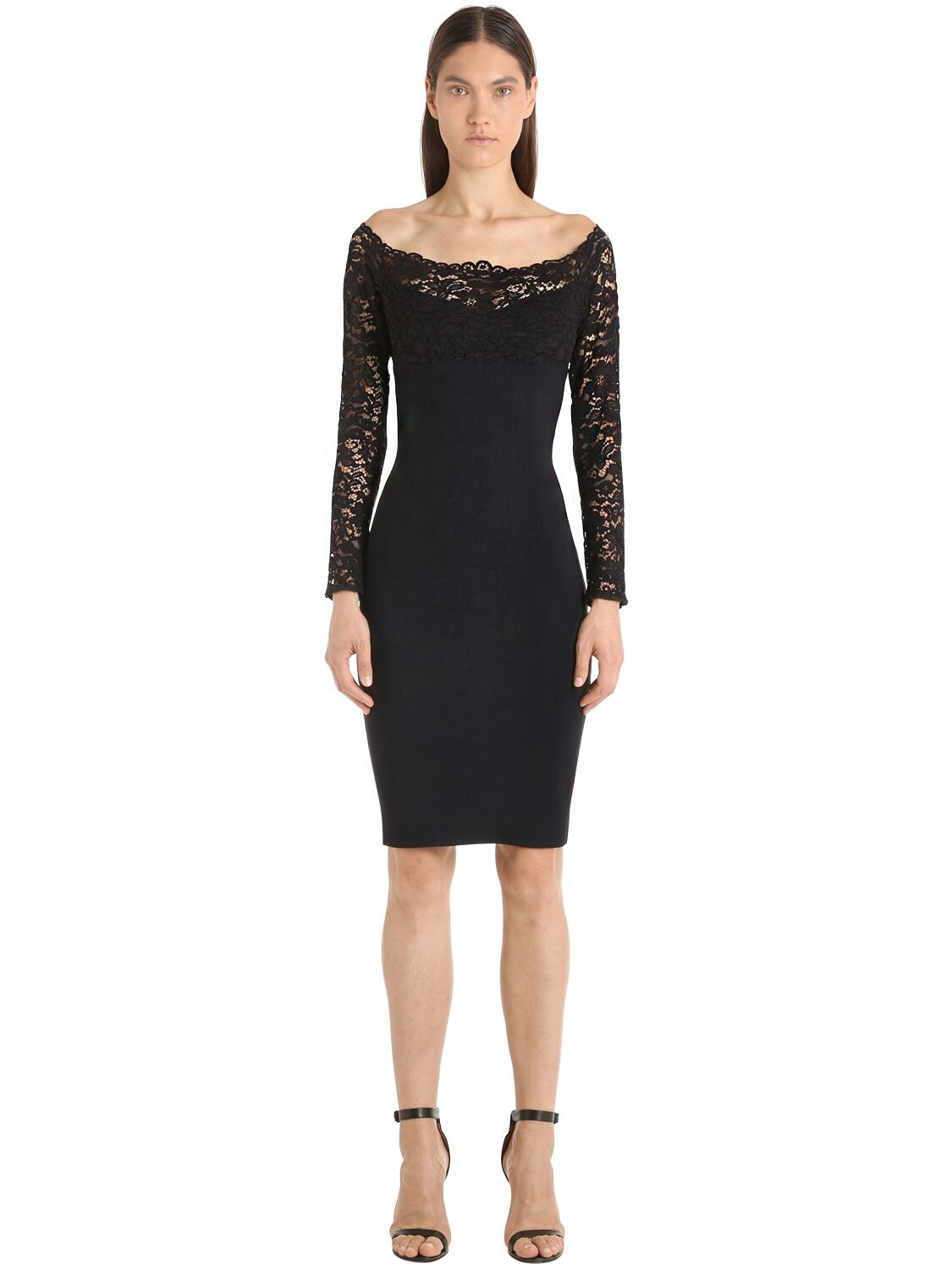 Christies Shapewear Dress With Lace Top In Black