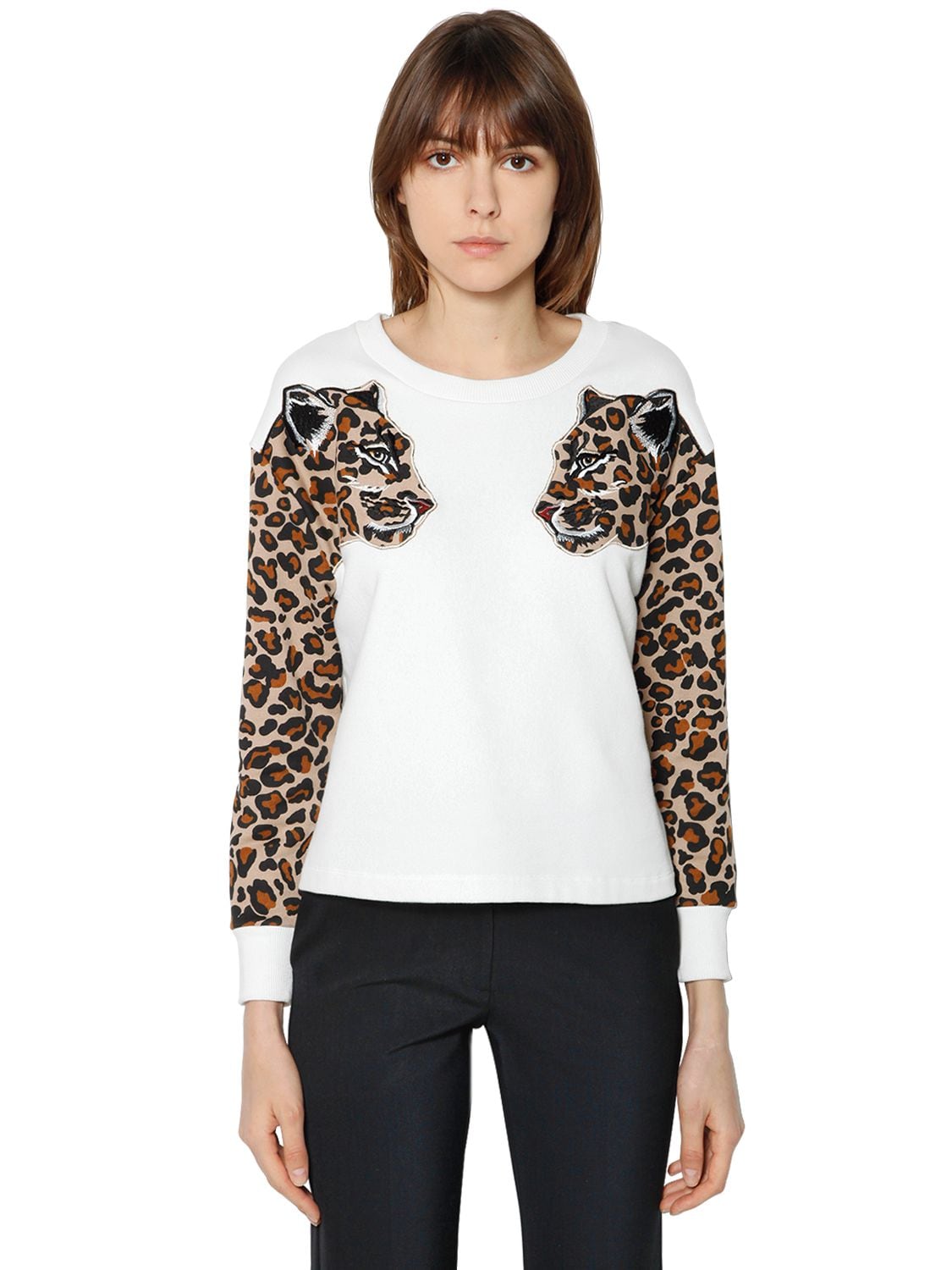 Vivetta Leopard Patches Cotton Sweatshirt In White/black