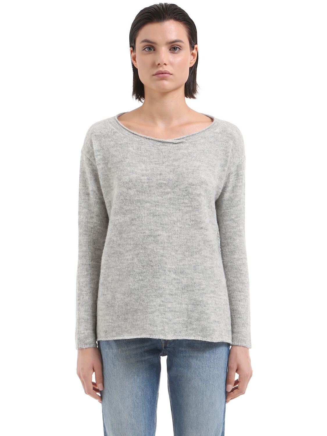 Transit Par-such Cropped Wool Blend Knit Sweater In Ivory