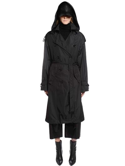 Juunj Hooded Light Nylon Trench Coat In Black