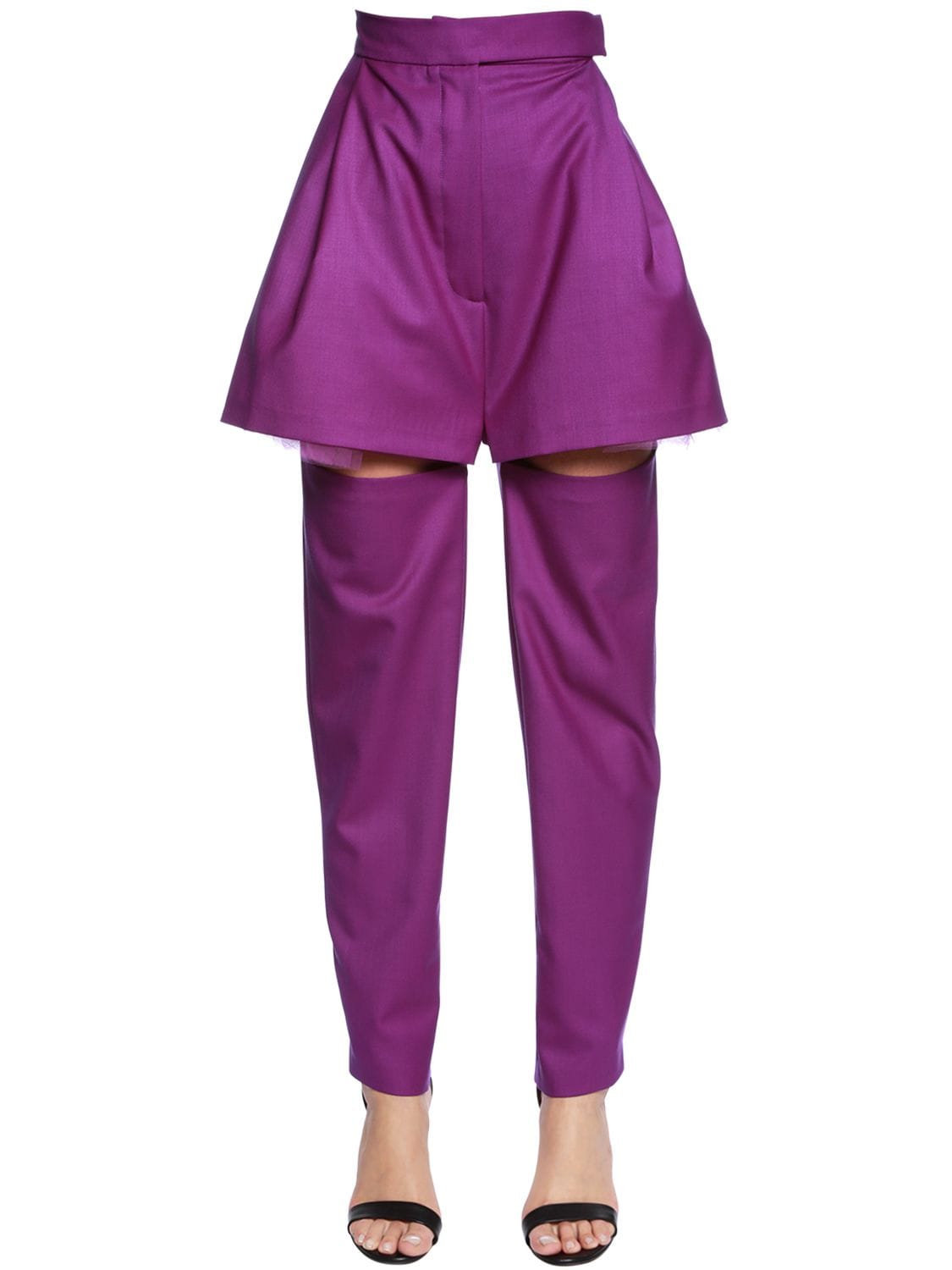 Marta Jakubowski Light Gabardine Pants W/ Flared Shorts In Purple