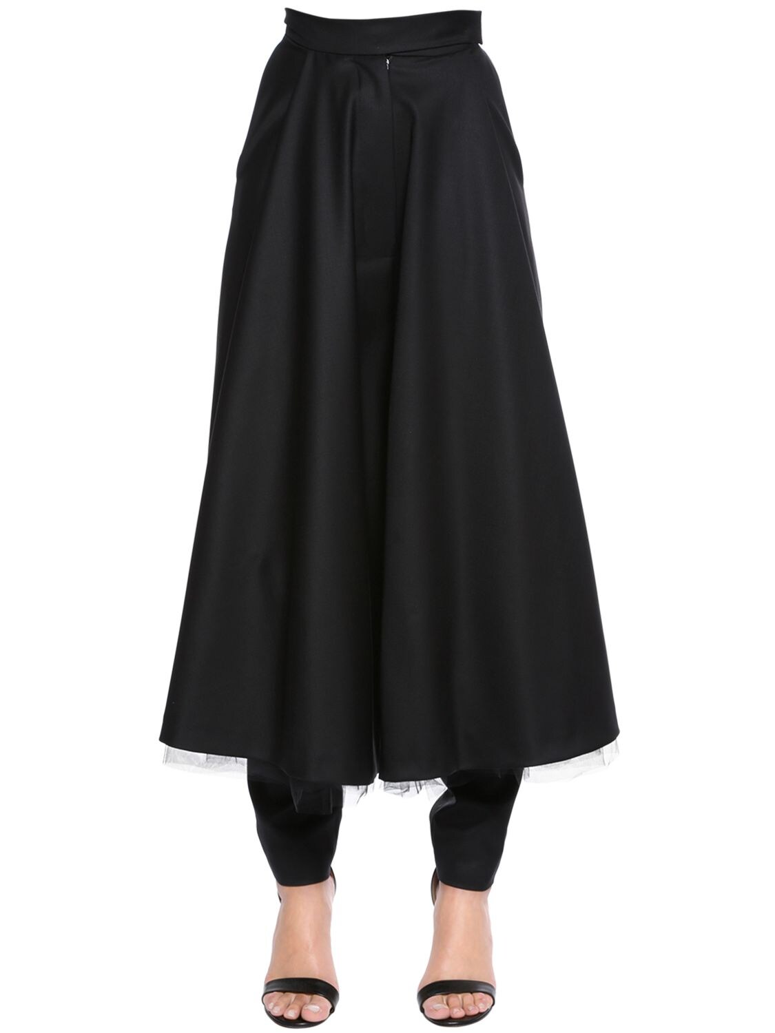 Marta Jakubowski Gabardine Pants W/ Front Long Skirt In Black