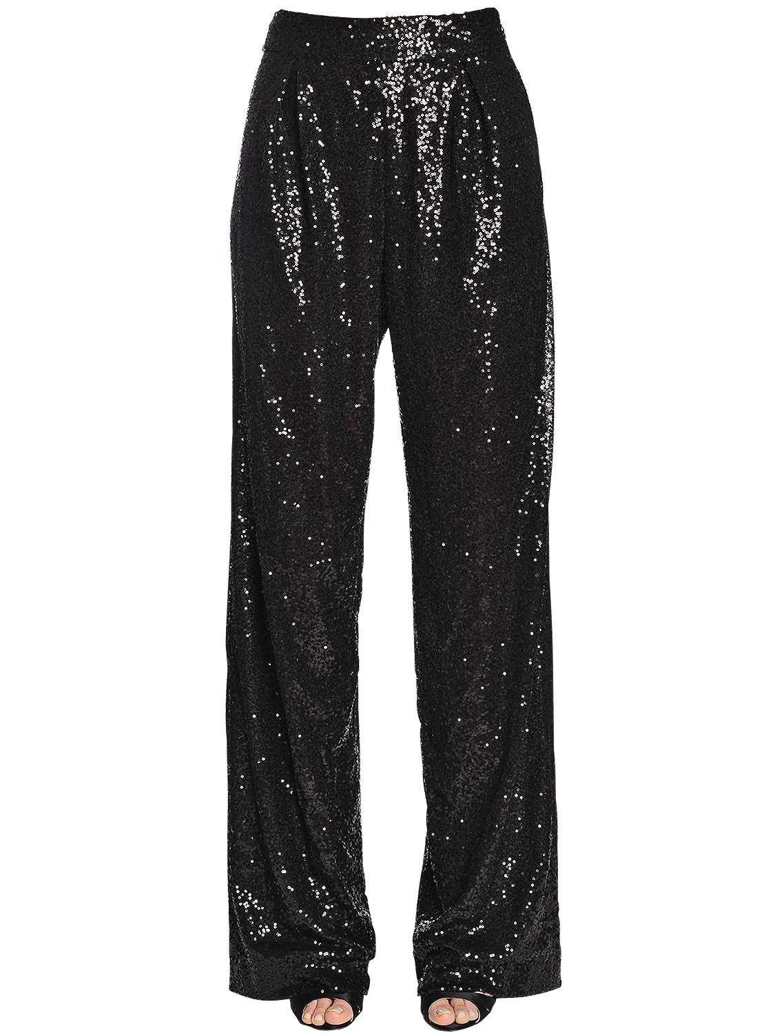 Ingie Flared Sequined Tulle Pants In Black