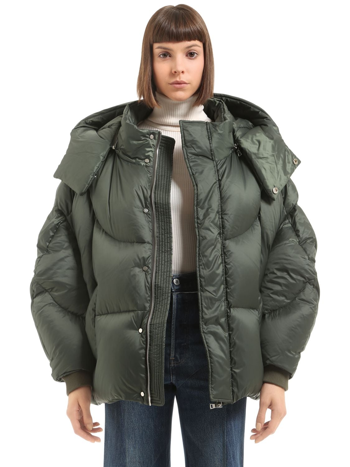 Chen Peng Oversized Hooded Puffer Down Jacket In Military Green