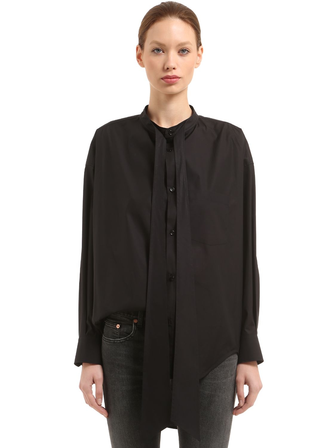 Balenciaga New Swing Logo Cotton Poplin Shirt In Black