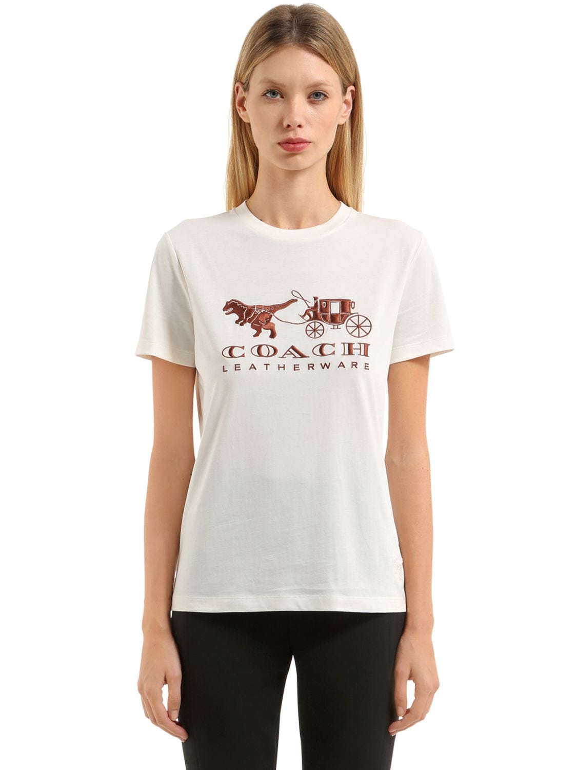 Coach Embroidered Cotton Jersey T-shirt In White