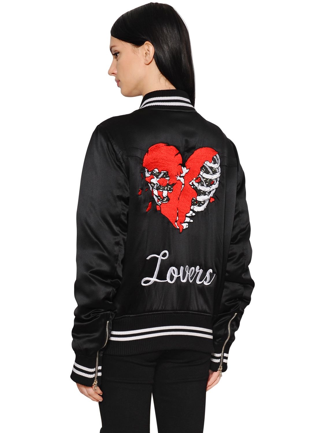 Lovers Embroidered Satin Bomber Jacket