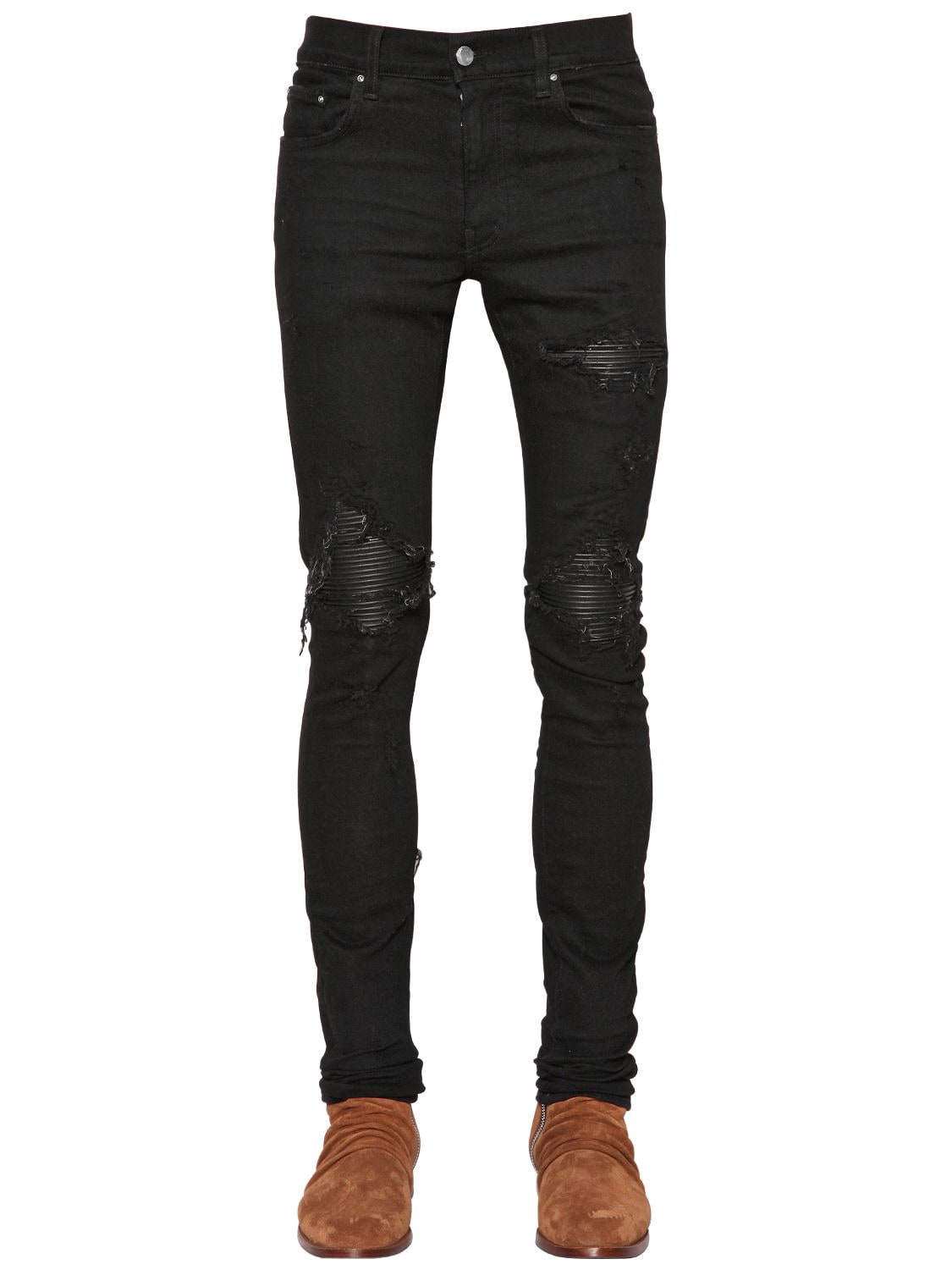 AMIRI 15厘米"MX1"皮革贴片牛仔裤,66I6TX001-MTE3QkxL0