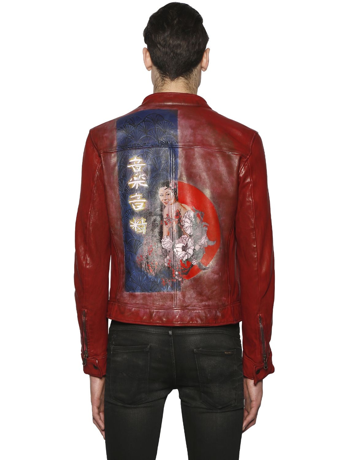 HAND-PAINTED BIKER LEATHER JACKET