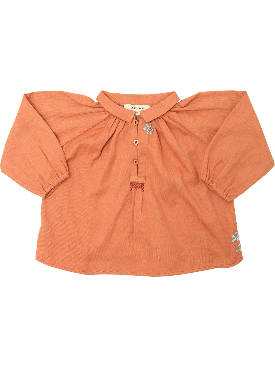 Caramel Baby & Child Babies' Embroidered Light Cotton Flannel Top In Orange