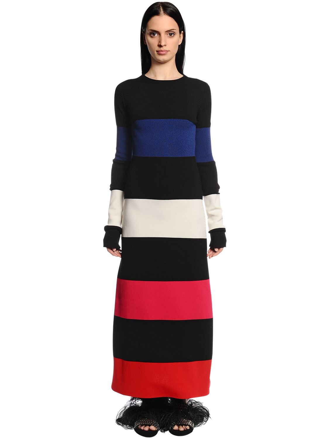 Sonia Rykiel Striped Stretch Wool Blend Knit Dress In Multicolor