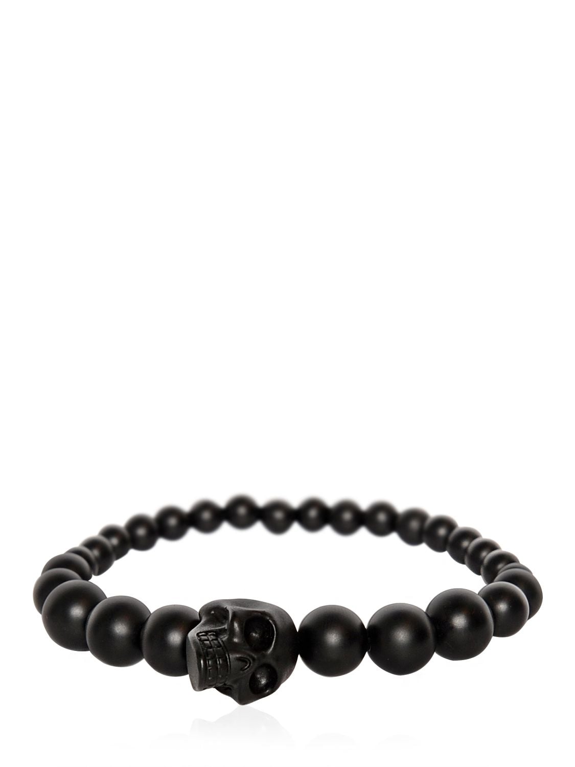 Alexander Mcqueen Skull Onyx Beaded Bracelet In 黑色