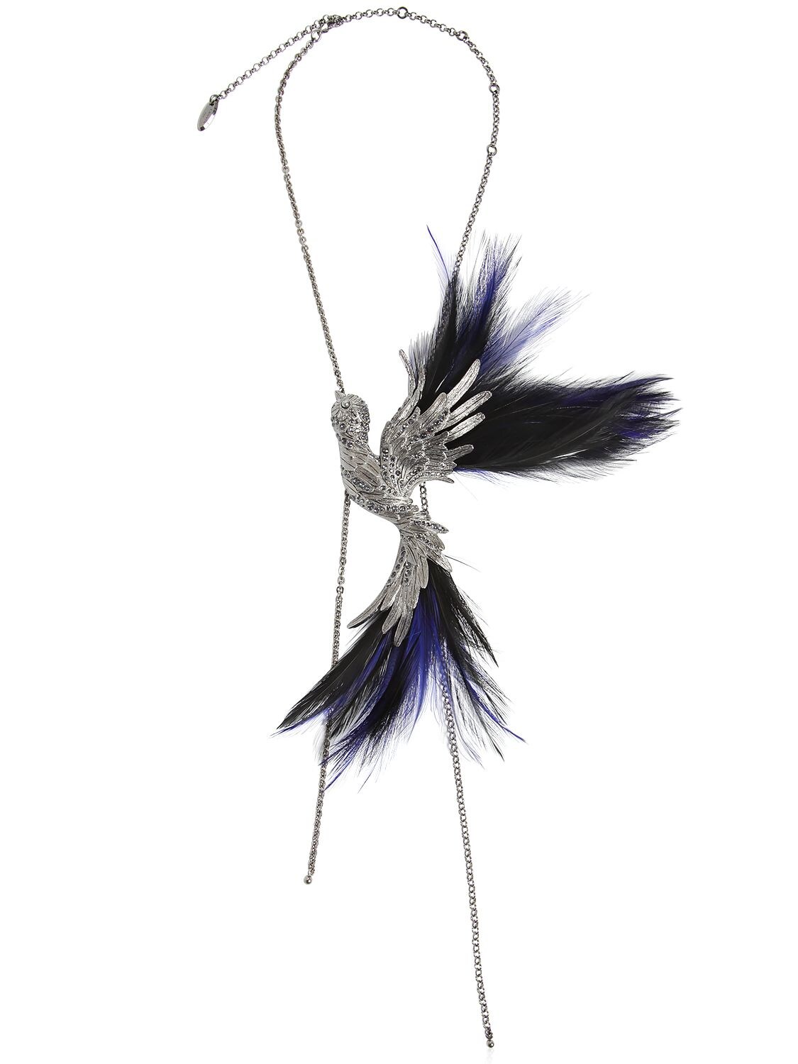 Lanvin Phoenix Bird Necklace W/ Feathers In Blue