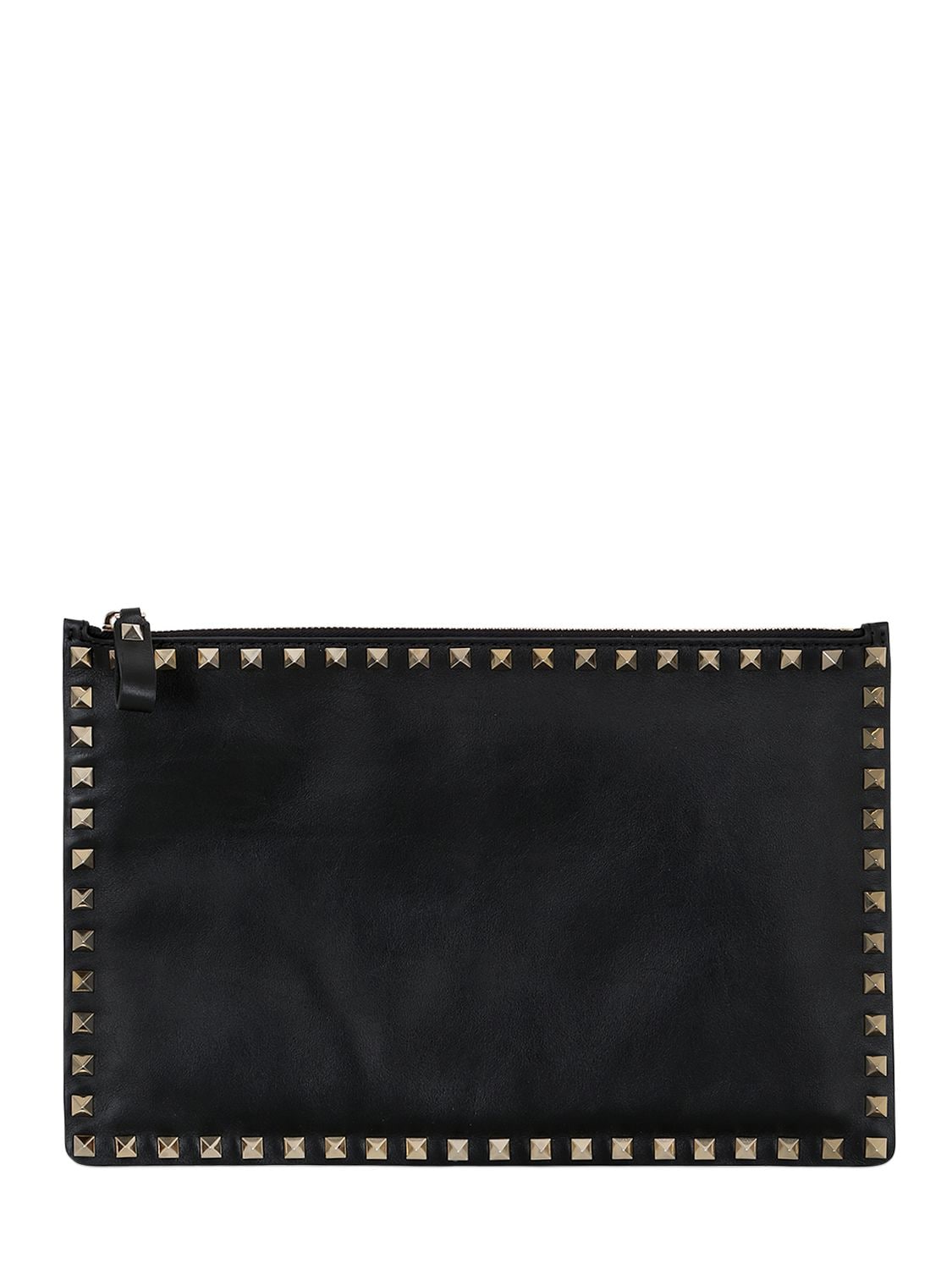 Valentino Garavani Medium Rockstud Leather Pouch In Black
