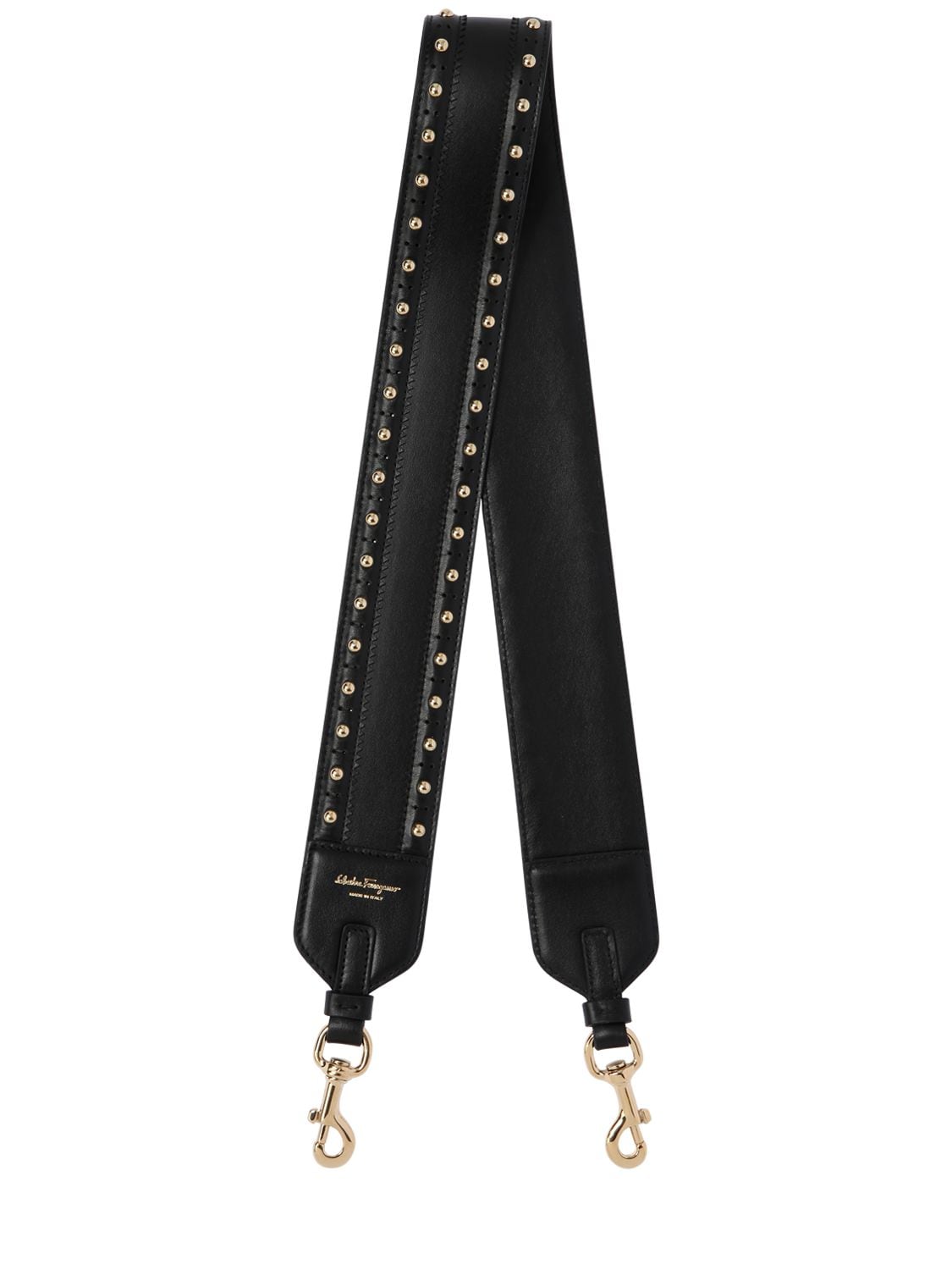 Ferragamo Leather Shoulder Strap W/ Studs In Black