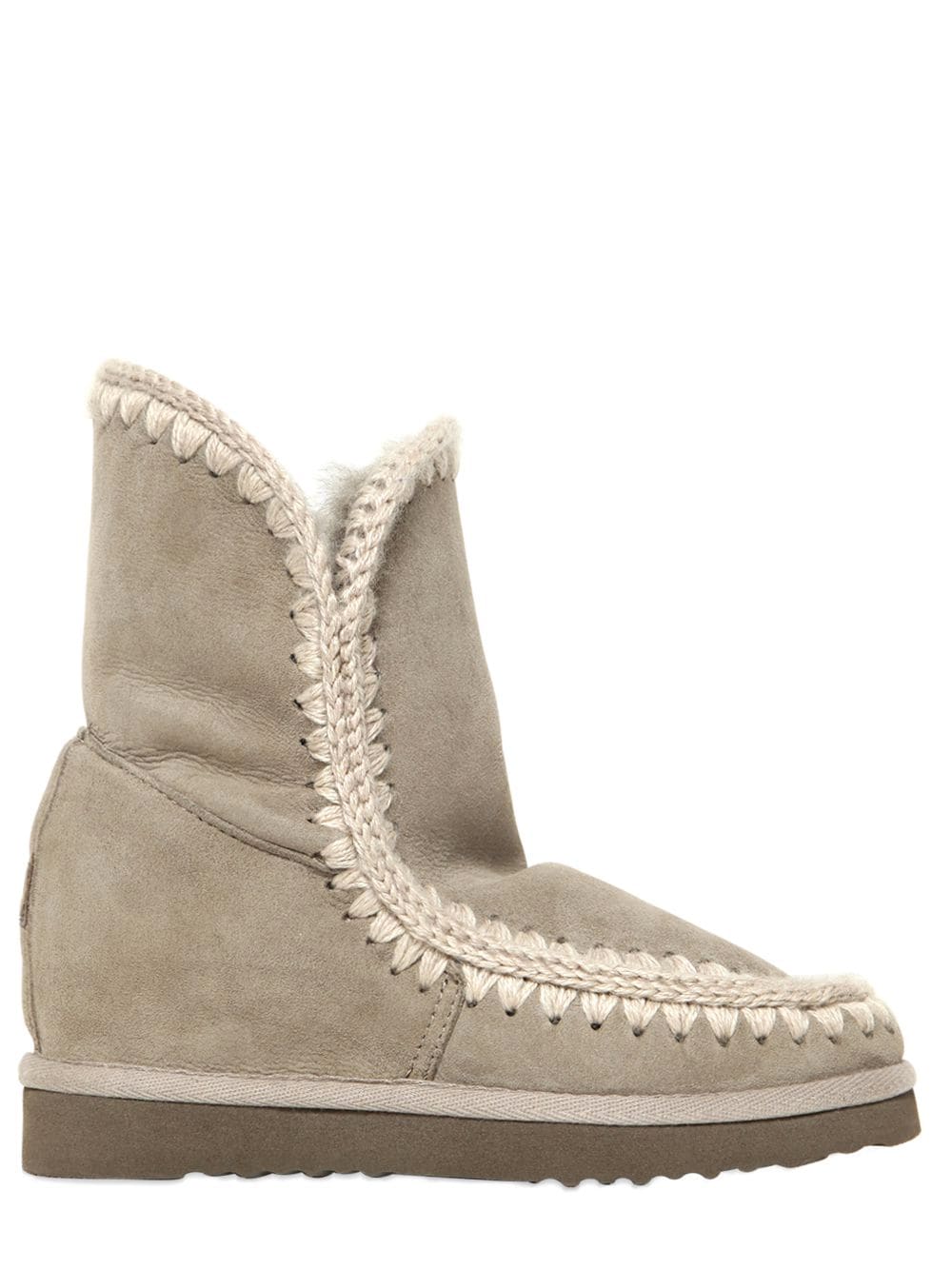 Mou 70mm Short Eskimo Shearling Wedge Boots In Taupe