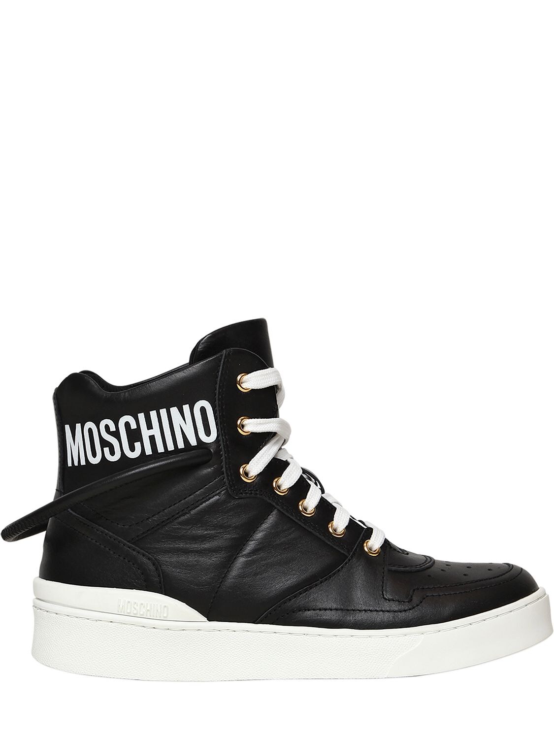 MOSCHINO 20MM LEATHER LOGO HIGH TOP SNEAKERS,66IAOF002-MDBB0