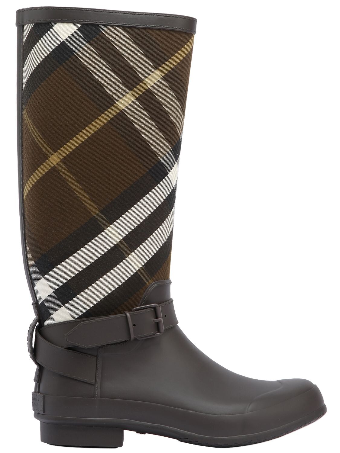 Burberry Check Canvas & Rubber Rain Boots In Brown