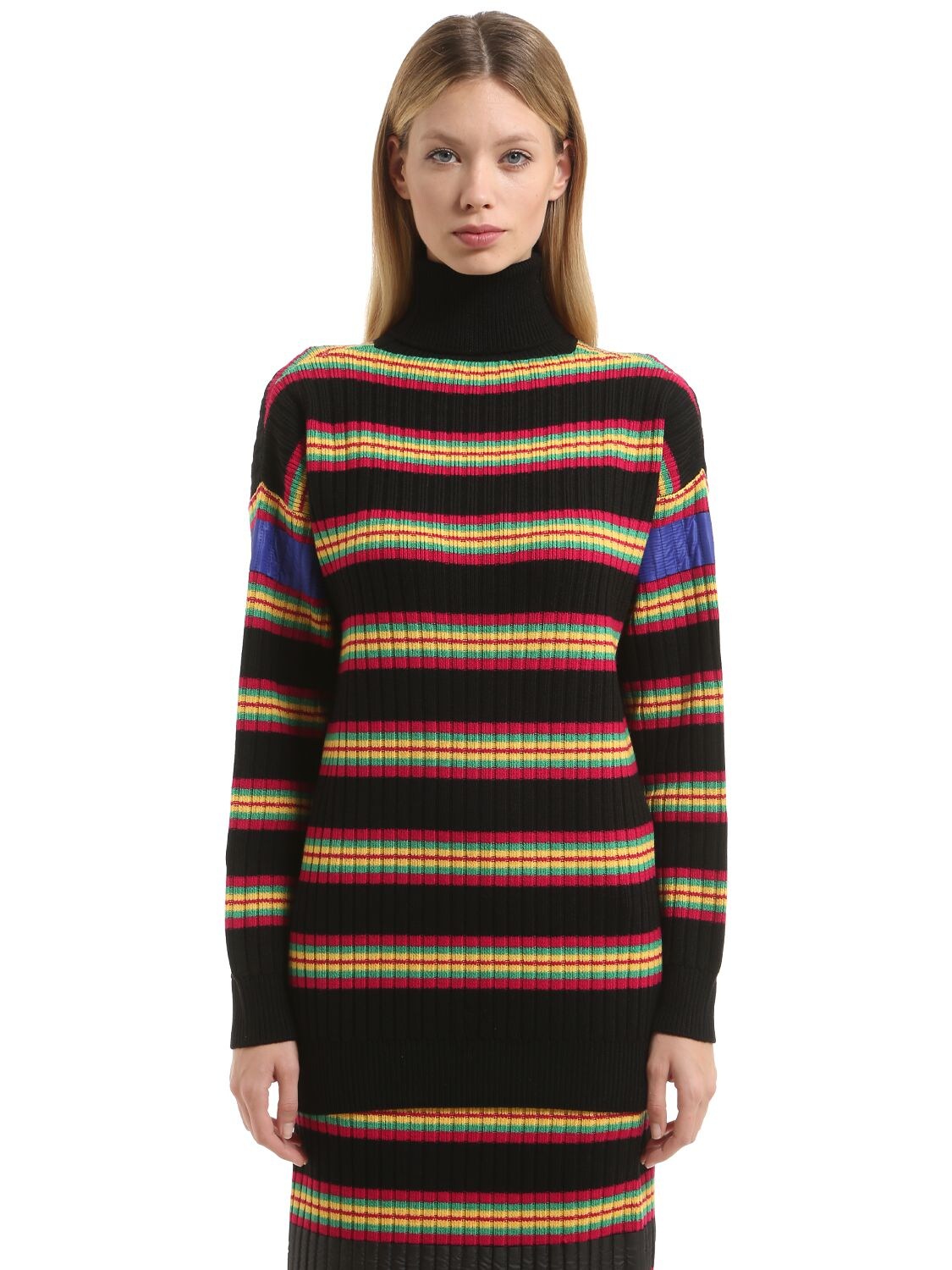 Marco De Vincenzo Oversize Striped Wool Turtleneck Sweater In Multicolor