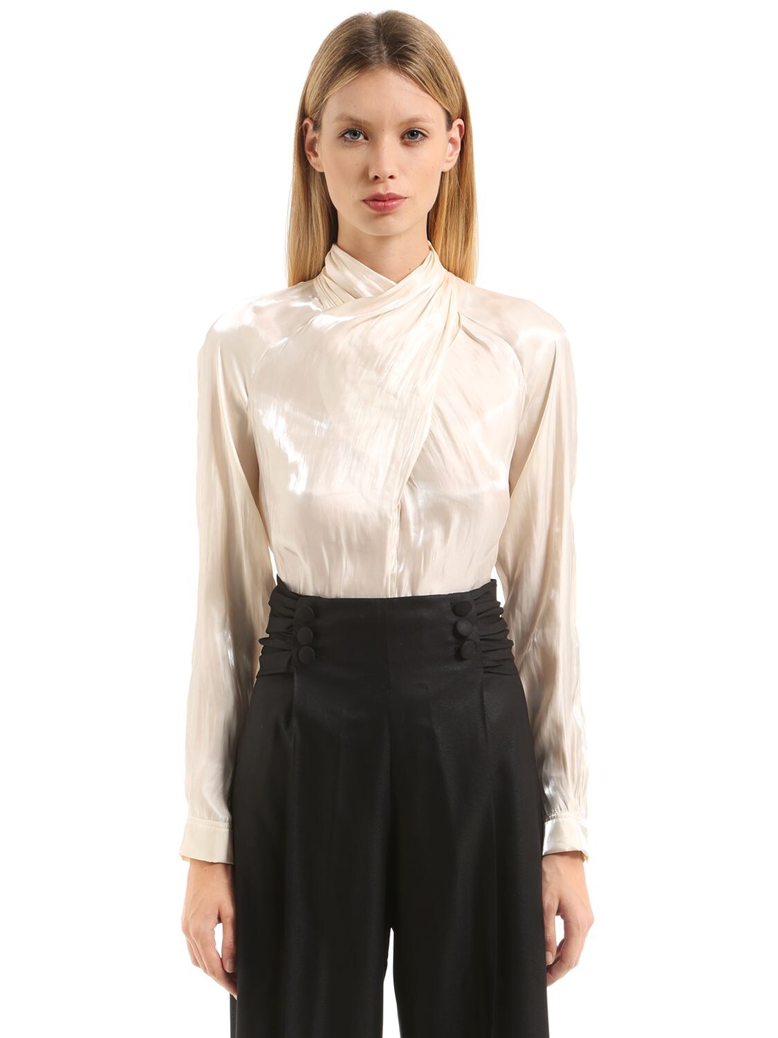 Marco De Vincenzo Draped Satin Blouse In Ivory