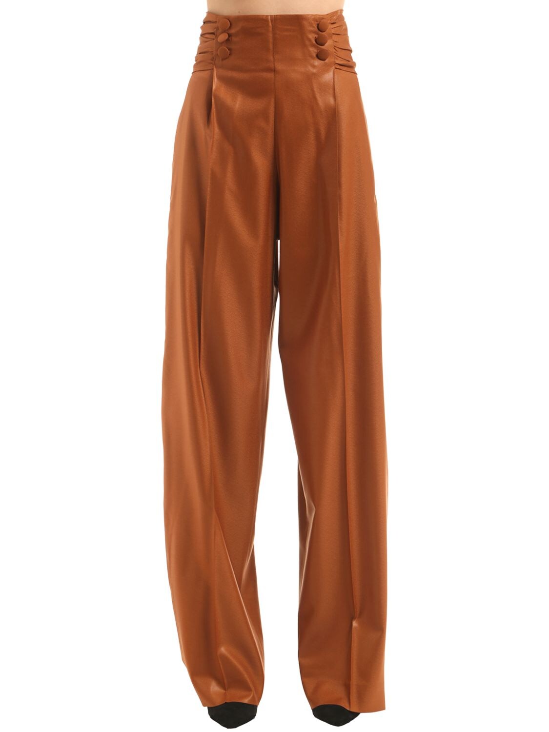 Marco De Vincenzo Waxed Wool Palazzo Trousers In Brown