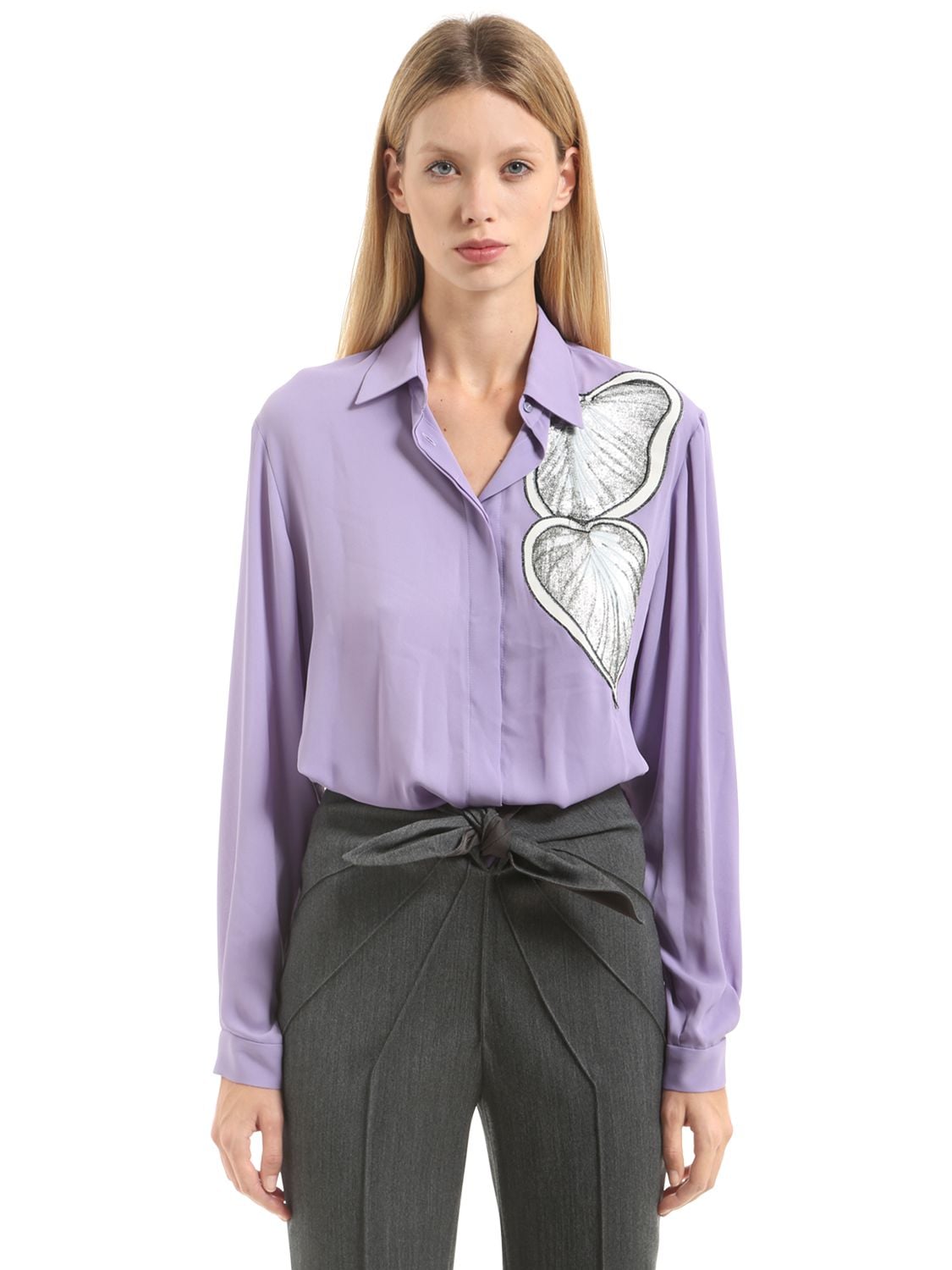 Marco De Vincenzo Lurex Embroidered Crepe Georgette Shirt In Lilac,beige