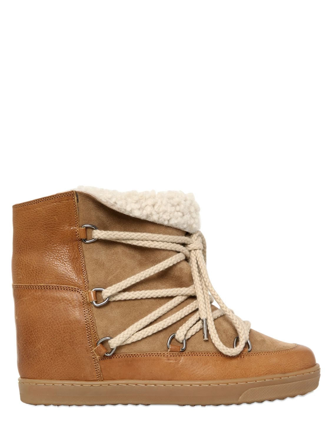 Isabel Marant 70mm Nowles Shearling Wedged In Camel