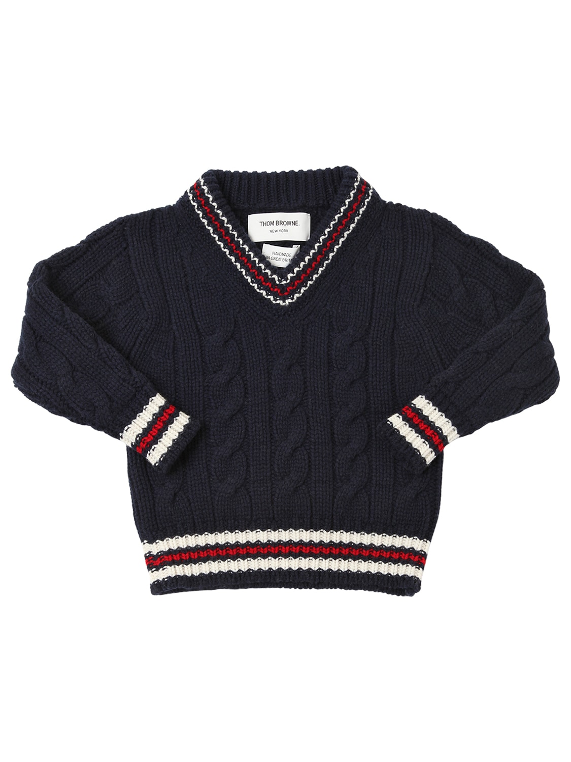 Thom Browne Kids' Tricot Cashmere Sweater In Navy