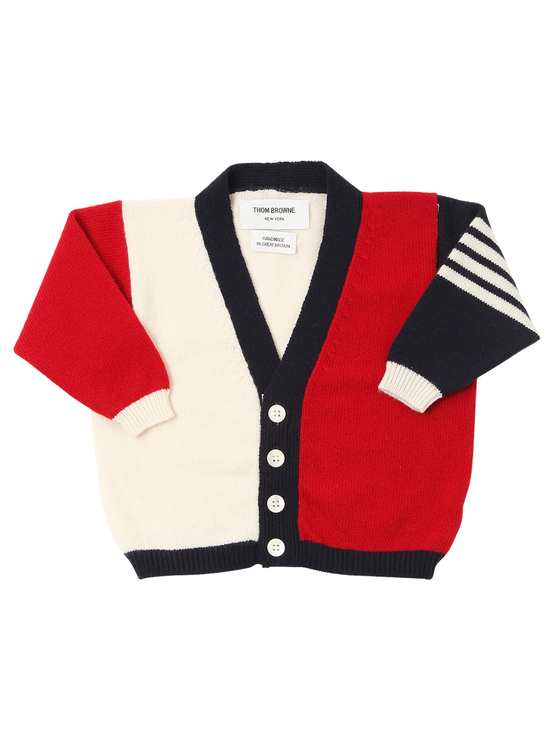 Thom Browne Babies' Knitted Cashmere Cardigan In White,red,navy