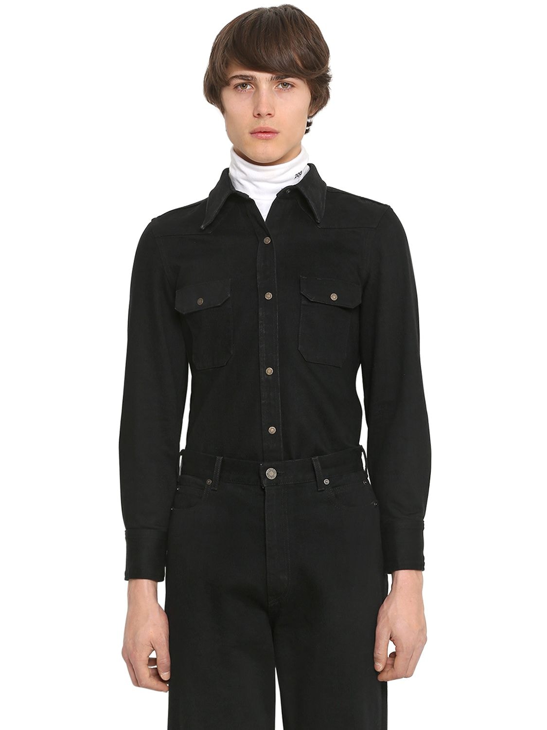 Calvin Klein 205w39nyc Japanese Cotton Denim Western Shirt In Black