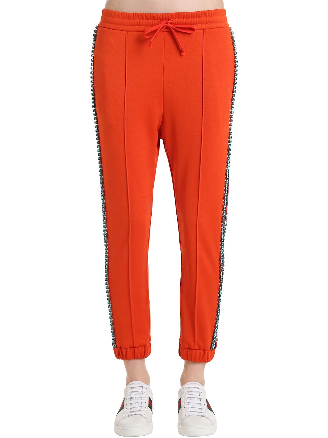 Gucci Crystal Techno Jersey Track Pants In Orange