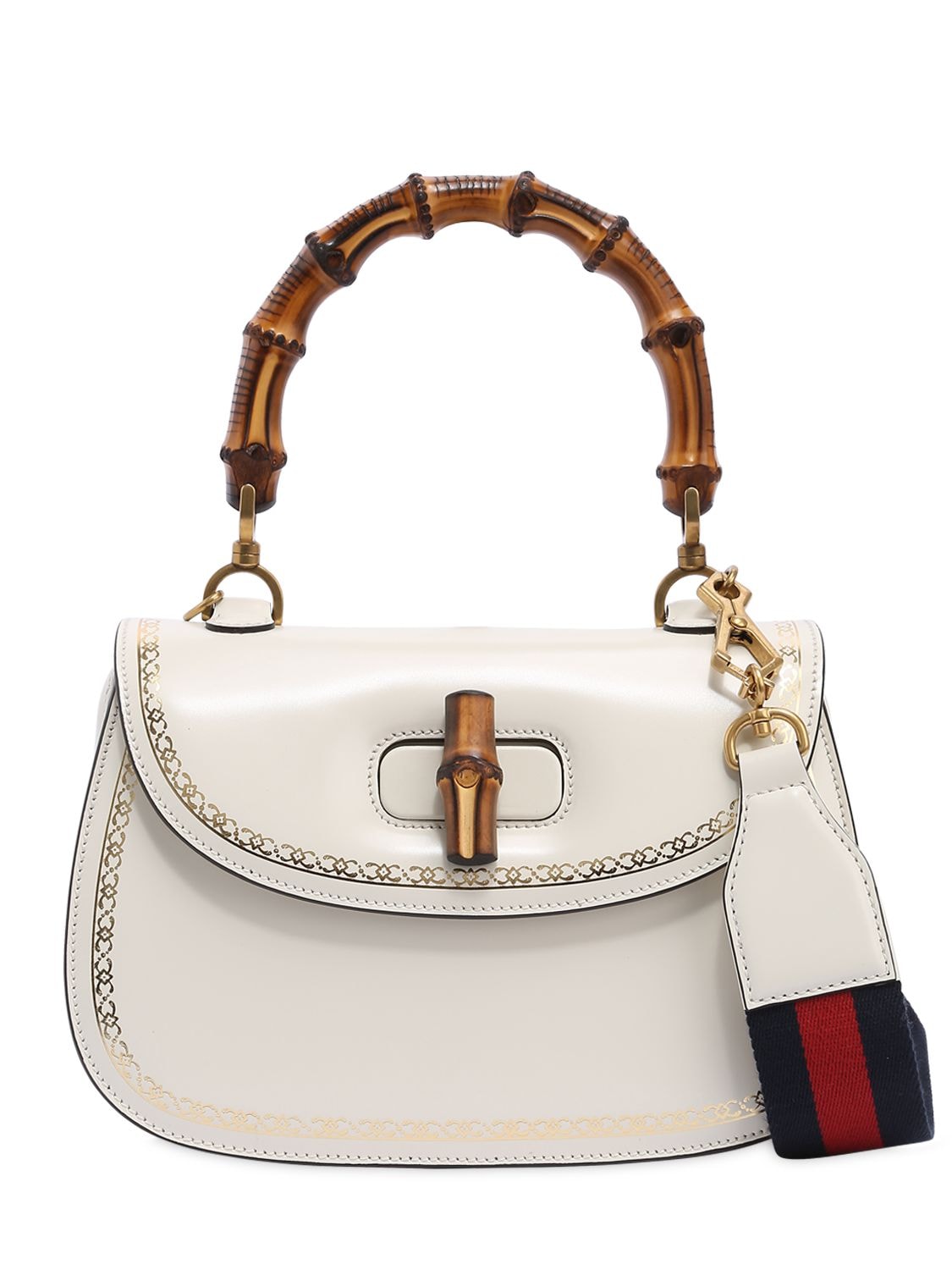 Gucci Bamboo & Leather Top Handle Bag In White