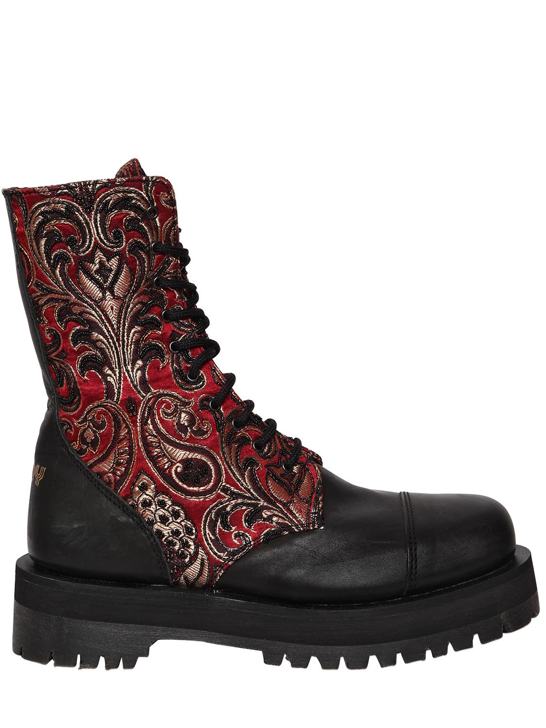 Pop Boy 40mm Dirty Jacquard & Leather Boots In Red/black