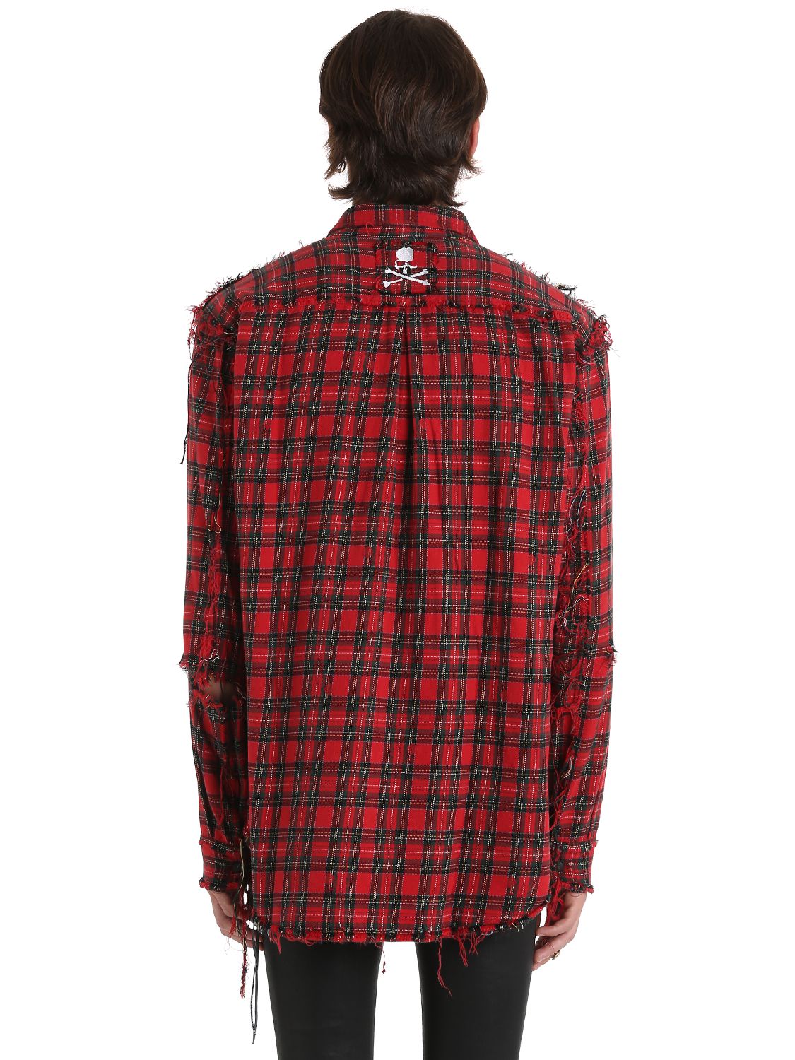 Mastermind Japan Skull Embroidered Cotton Flannel Shirt In Red