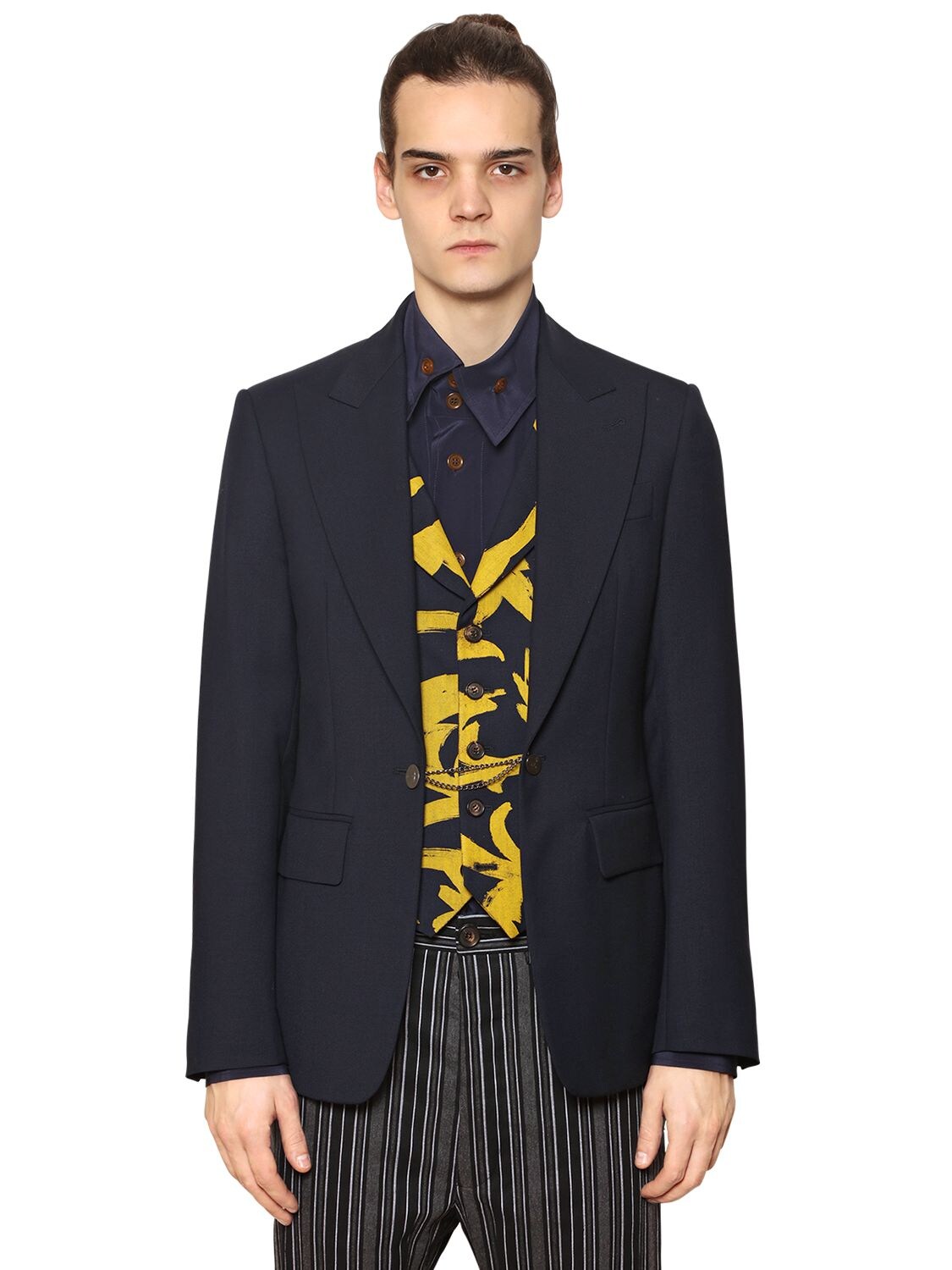 Vivienne Westwood Cool Wool Jacket With Printed Vest In Navy