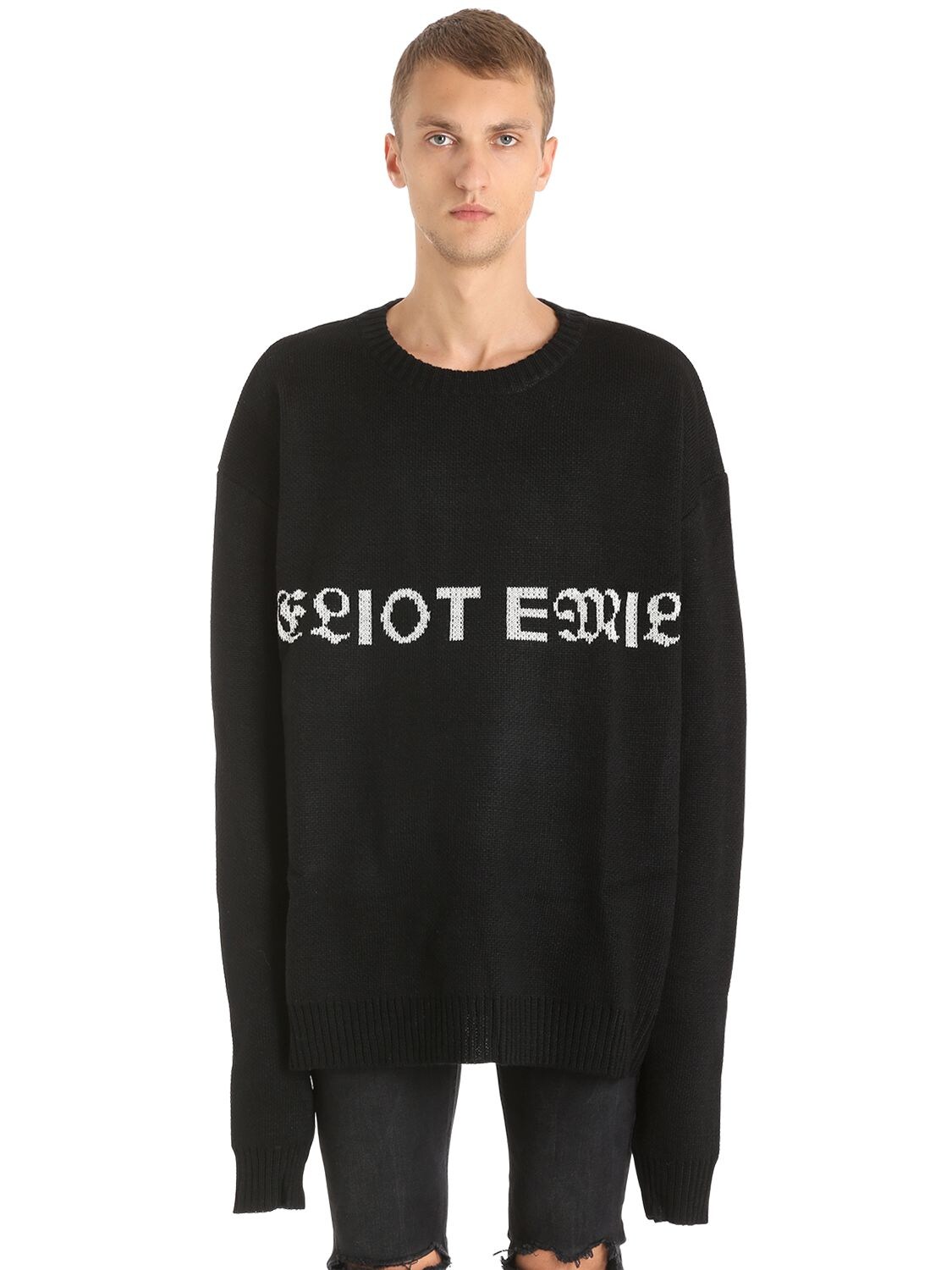 Heliot Emil Oversized Intarsia Wool Knit Sweater In Black | ModeSens