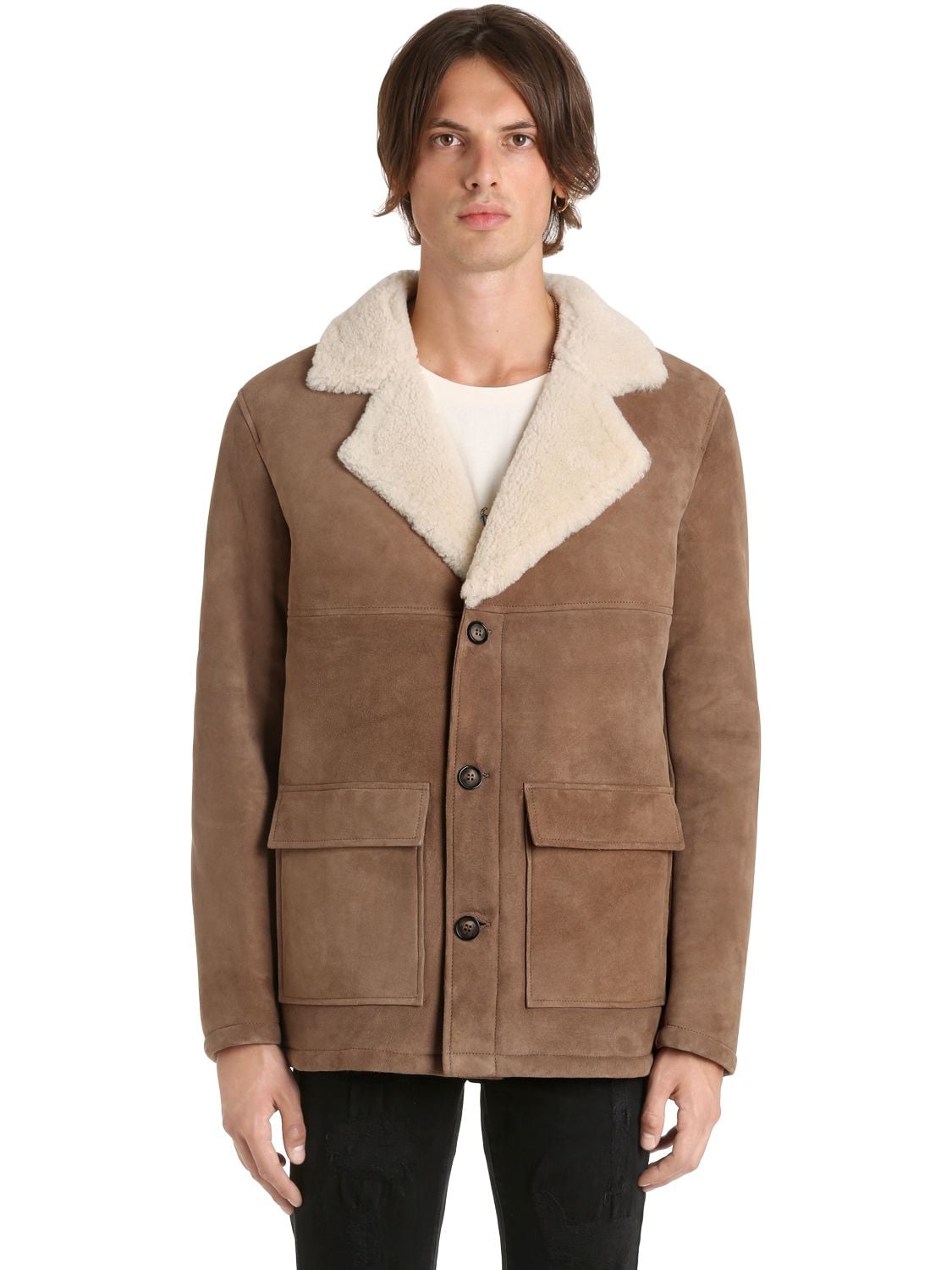 Garcons Infideles Classic Shearling Jacket In Light Brown