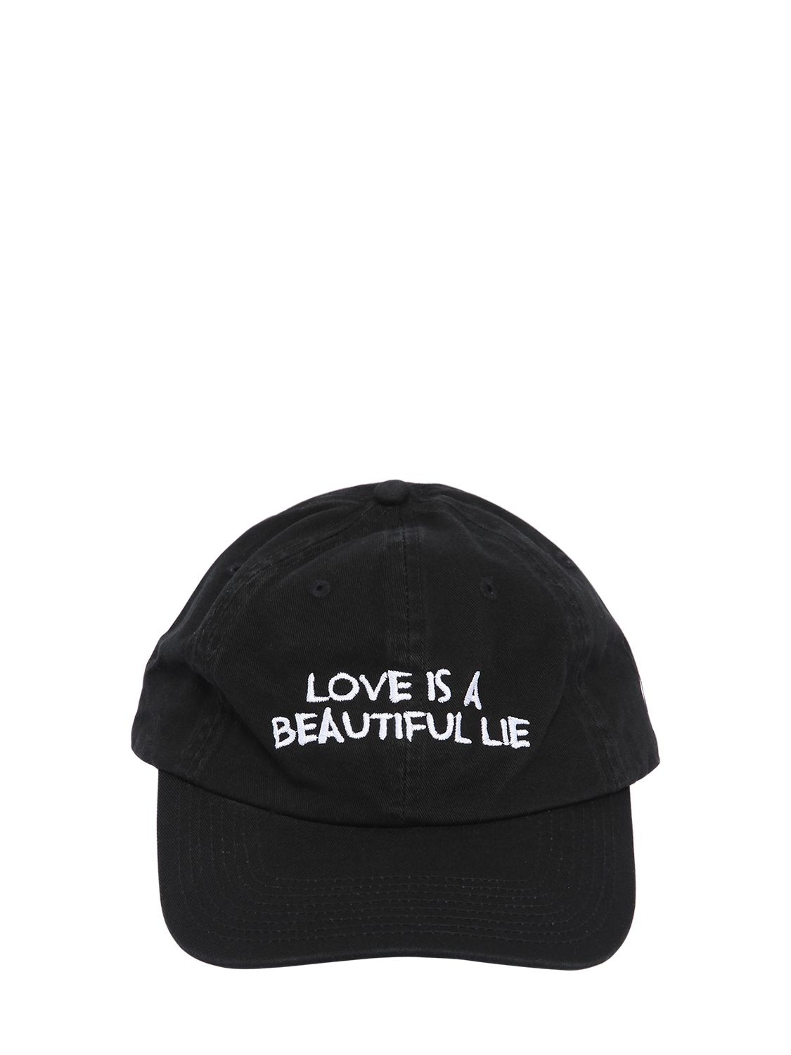Nasaseasons Love Is A Beautiful Lie Embroidered Hat In Black