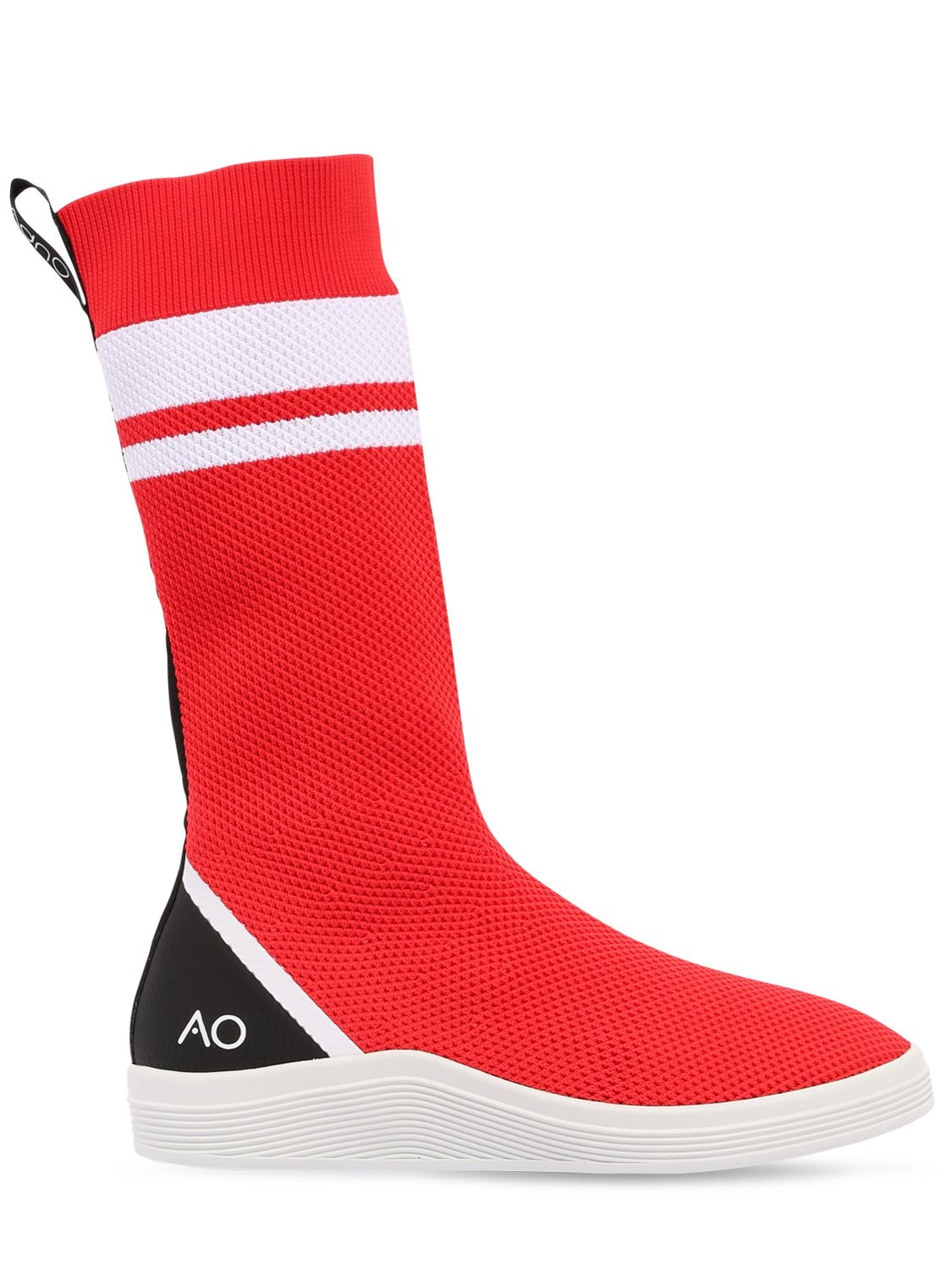 Adno Striped Knit Slip-on High Top Sneakers In Red,white
