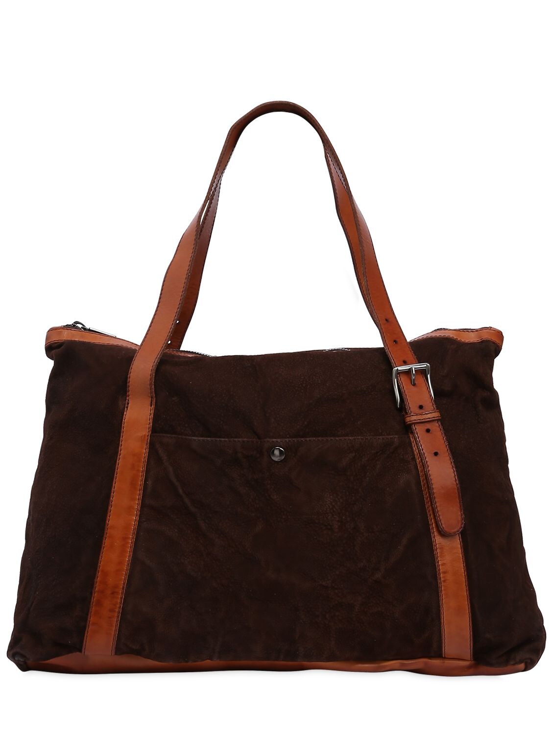 Numero 10 Textured Leather Bag W/ Vintage Effect In Dark Brown