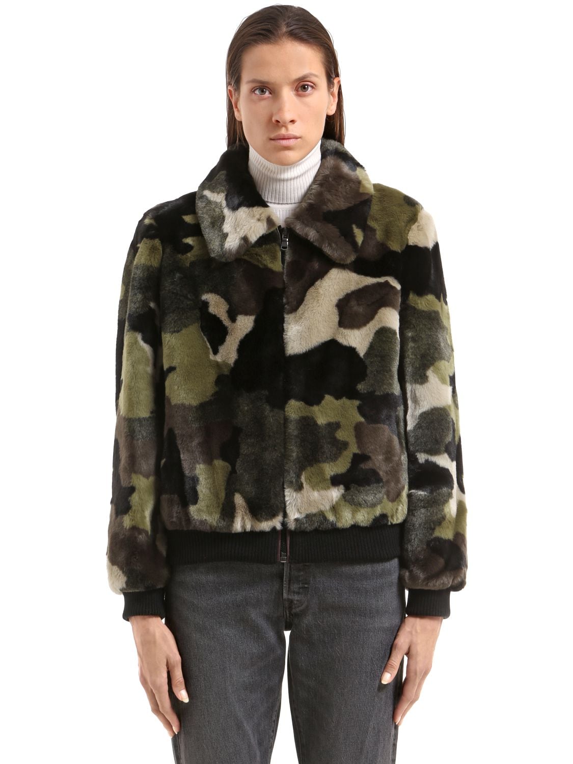 Stand Studio Marion Camouflage Faux Fur Bomber Jacket