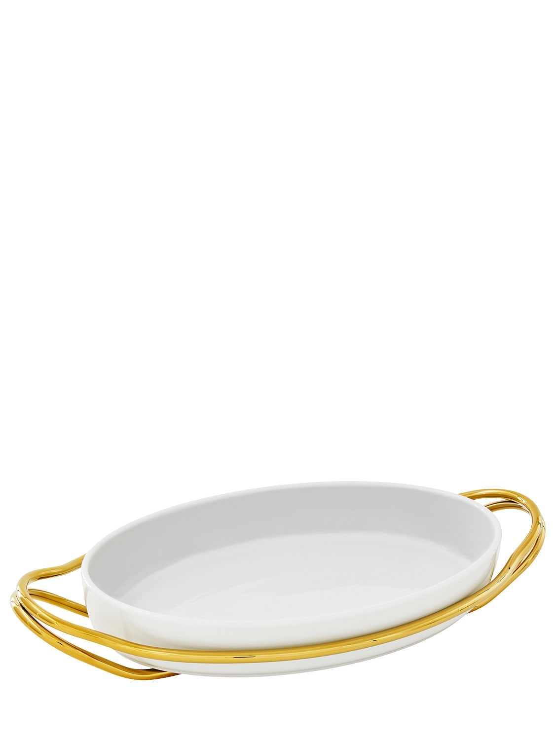 Sambonet Oval Ceramic Dish & Pvd Gold Holder In White/gold