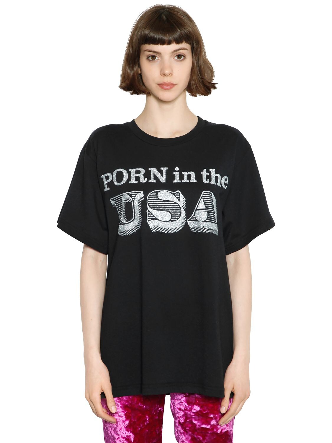 Jeremy Scott Porn In The Usa Cotton Jersey T-shirt In Black