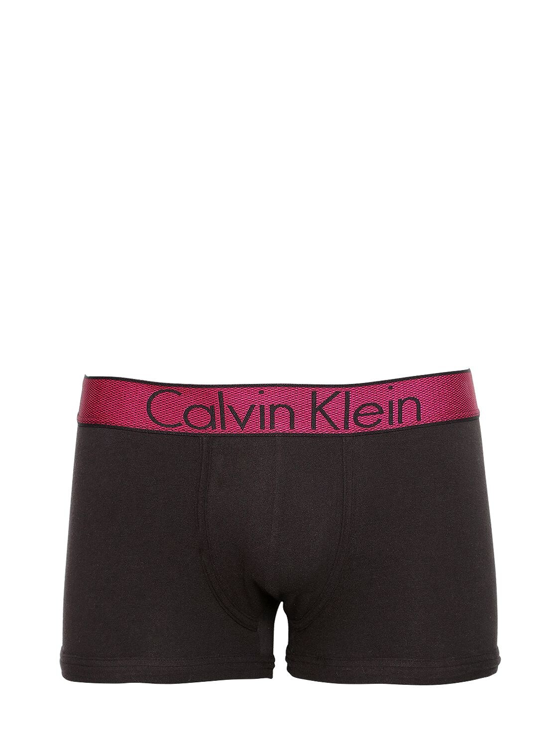 Calvin Klein Underwear Net Logo Stretch Cotton Boxer Briefs In Black/fuchsia