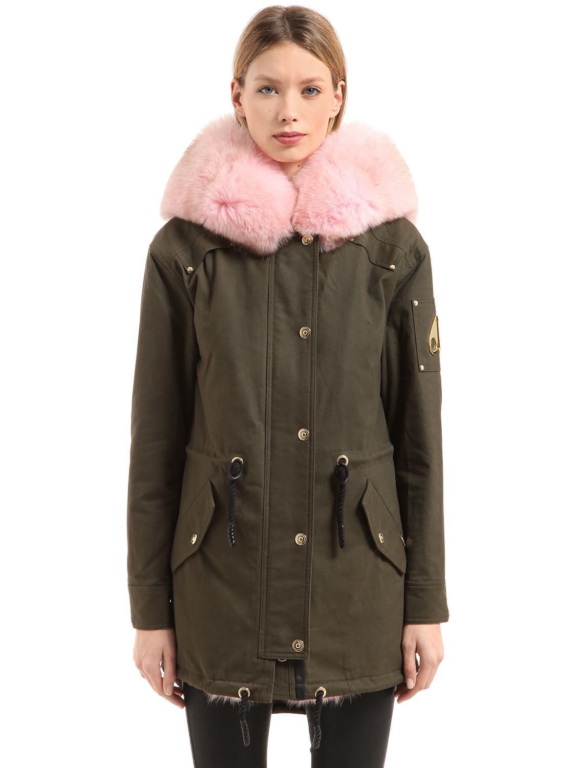 Moose Knuckles Steller Canvas Parka In Army Green/pink | ModeSens