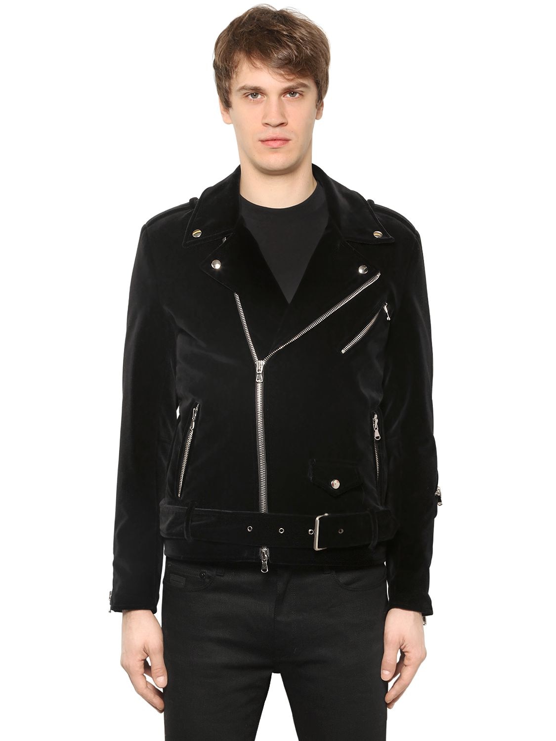 SLIM FIT VELVET BIKER JACKET