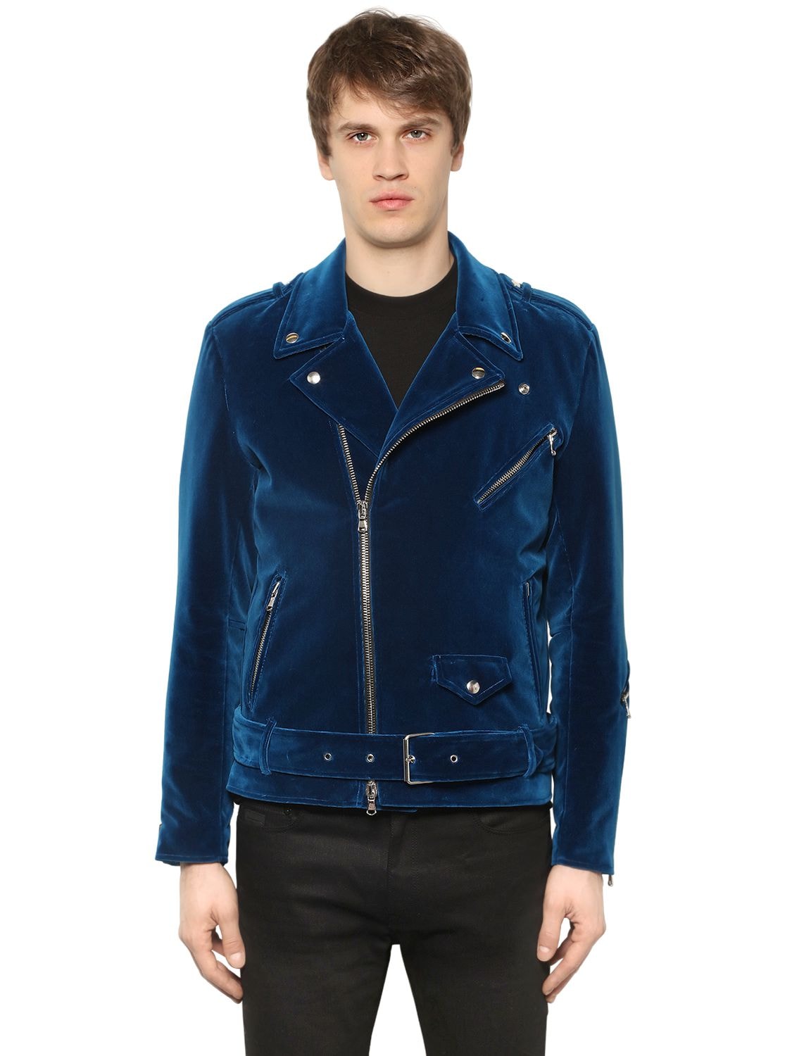 SLIM FIT VELVET BIKER JACKET