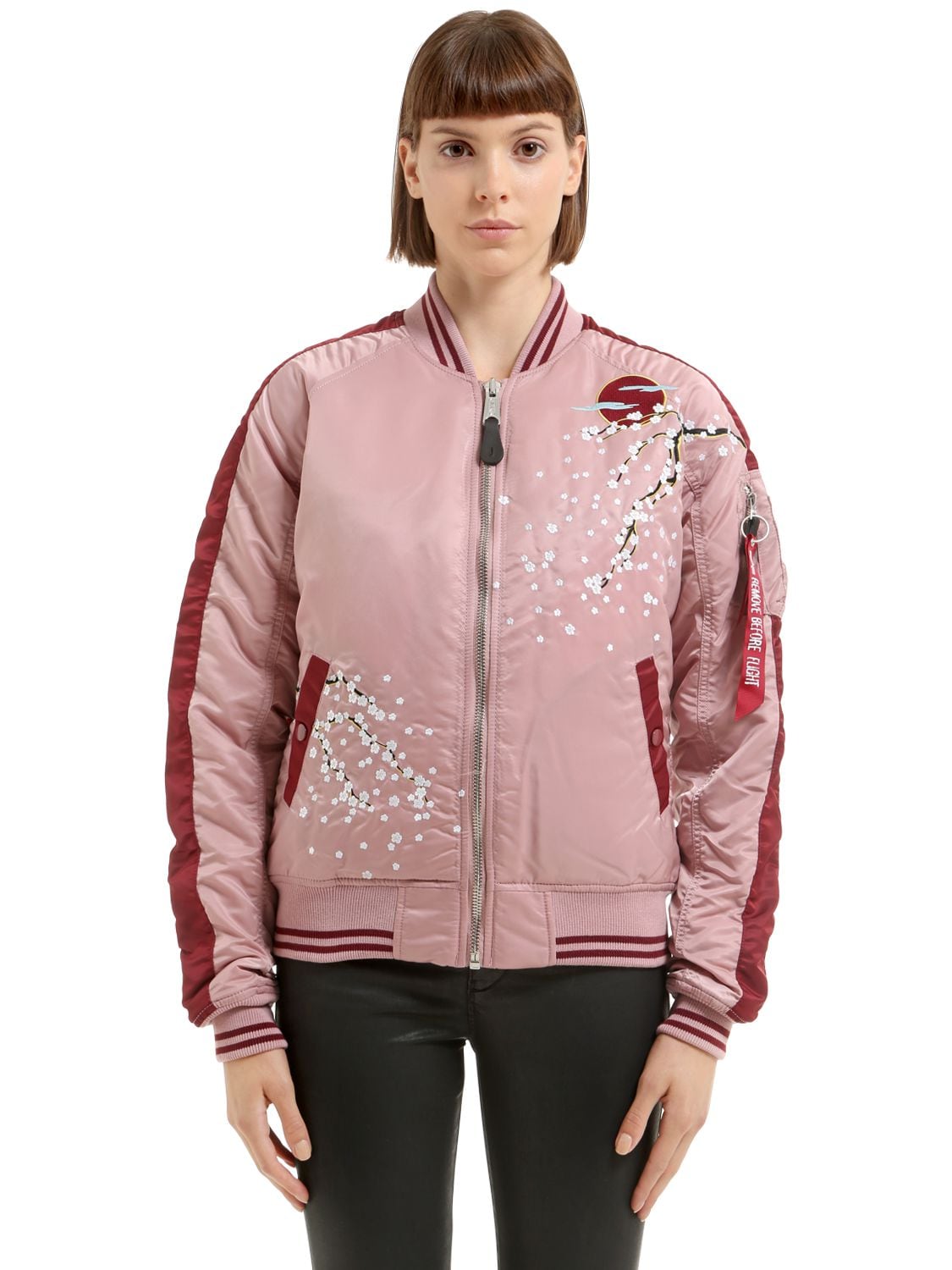 ALPHA INDUSTRIES FLORAL EMBROIDERED NYLON BOMBER JACKET,66IW3X014-MZK30