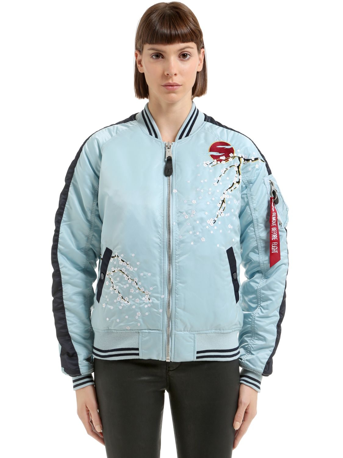 ALPHA INDUSTRIES FLORAL EMBROIDERED NYLON BOMBER JACKET,66IW3X015-MZK40